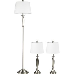 Homcom Set con Lampada da Terra e Lampada da Tavolo in Acciaio e Tessuto, Bianco e Argento