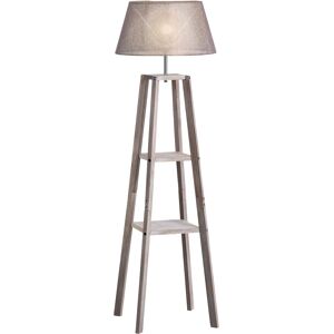 Homcom Lampada da Terra in Legno con 3 Ripiani e Paralume in Tessuto, 45x45x148cm, Grigio