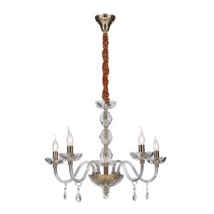 LUCE AMBIENTE DESIGN Lampadario Neoclassico Riflesso oro in cristallo, D. 51 cm, L. 74 cm, 5 luci,