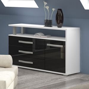 garneroarredamenti Madia 120x77cm moderna soggiorno bianco opaco nero lucido Lexy ULTIMO PEZZO!
