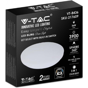 V-Tac Vt-8436 Plafoniera Led 36w Circolare Bianca Color Change 3in1 Switch Interno Cover Opaca Satinata Ip20 - Sku 217609