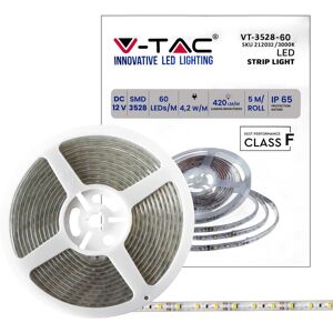 V-Tac Vt-3528 Striscia Led 12v Smd3528 5m 5w/m 60led/m 85lm/w Monocolore Bianco Caldo 3000k Waterproof Ip65 - Sku 212032