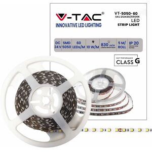 V-Tac Vt-5050 Striscia 300led Strip 10w/mt 24v 90lm/w 5050 5m Ip20 830lm/mt Bianco Freddo 6400k - Sku 212430