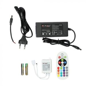 V-Tac Vt-5050 Kit Striscia Led Rgb Strip Smd5050 10w/mt Bobina Dimmerabile Da 5 Metri 60led/mt Telecomando E Alimentatore Ip20 Sku 212558