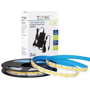 V-Tac Kit Striscia Led 24v Cob 10w 5m Monocolore Bianco Caldo 3000k Ip20 + Alimentatore - Sku 2673