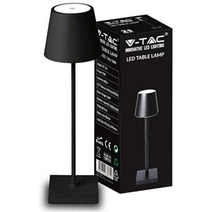 V-Tac Vt-7703 Lampada Da Tavolo Poldina Led 3w Bianco Naturale 4000k Con Batteria 4000ma Pulsante On/off Dimmerabile Touch Colore Nero Ip20 - Sku 2888