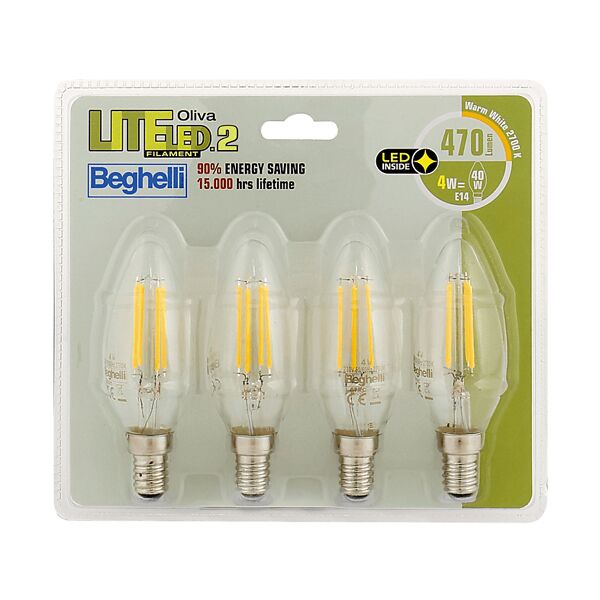 beghelli lampada led  4pz filed oliva4we14-2.7k