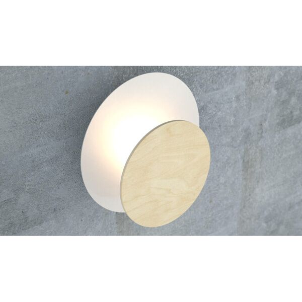 emibig lighting applique da parete circle, bianca e in legno, luce indiretta, base g9