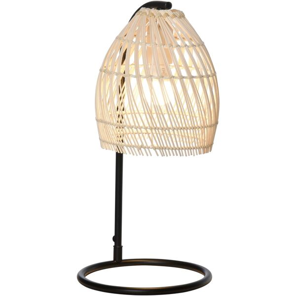 homcom lampada da tavolo in rattan, lampada da lettura attacco e27 potenza max 40w, arredamento stile vintage, Ф20x41cm, beige