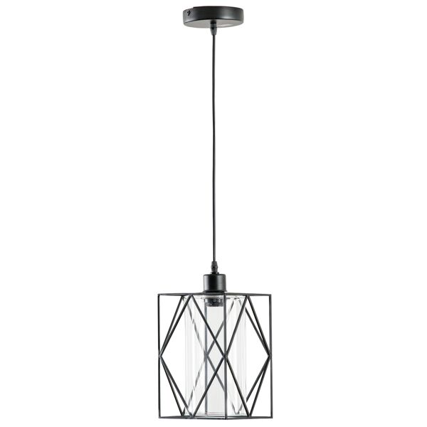 homcom lampadario vintage in stile industriale, lampada da soffitto, lampadario salotto cavo regolabile, nero, 16x16x120cm