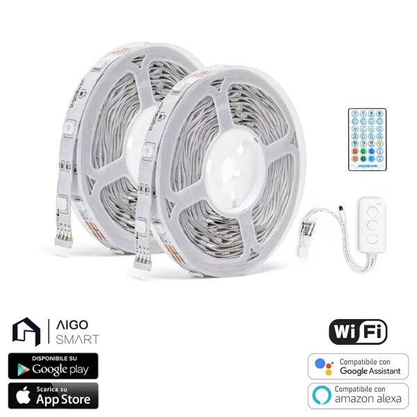 striscia led smart 12v 36w 2×5 metri wifi rgb luce regolabile e dimmerabile con telecomando aigostar