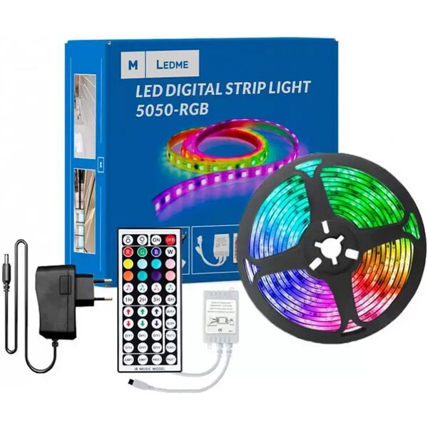 kit striscia led 12v 24w smd 5050 5 metri x ip20 con telecomando rgb m ledme