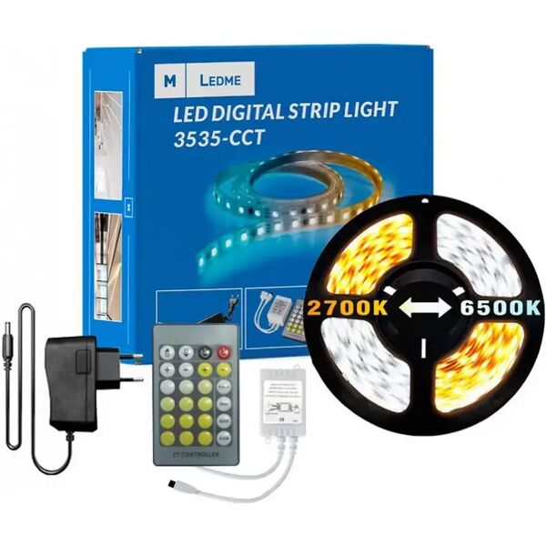 kit striscia led 12v 30w smd 3535 5 metri x ip20 con telecomando cct temperatura colore regolabile 3000k-6000k m ledme