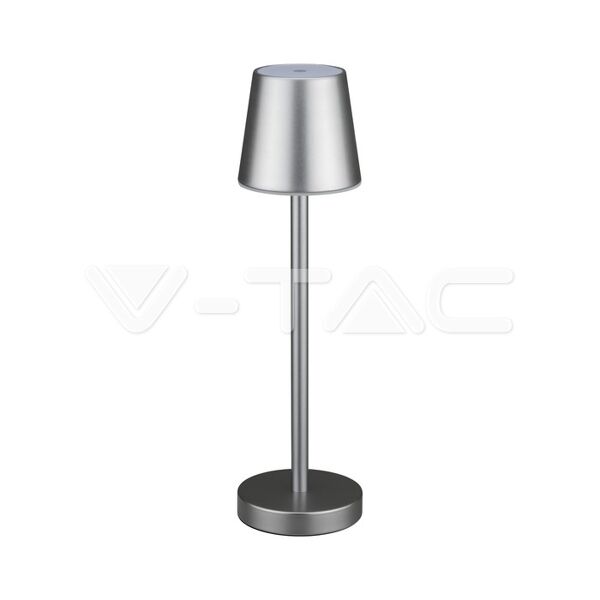 v-tac lampada led da tavolo 3w ricaricabile a batteria colore grigio usb c touch dimmerabile 4000k luce tavolo ristorante da interno ip20 - 10188