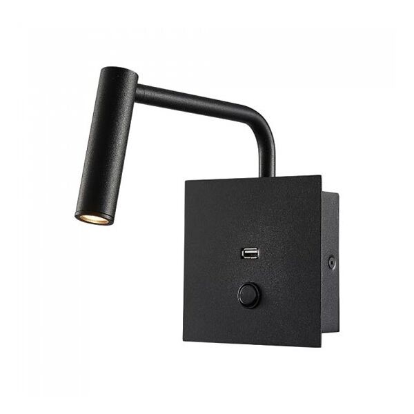 v-tac pro vt-2943 lampada da muro wall light led cob cree 3w 3000k corpo nero pulsante on/off + porta usb ip20 - sku 1487