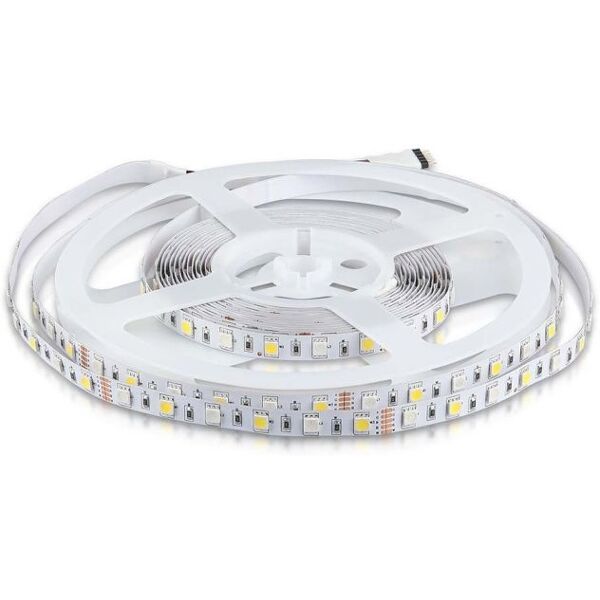 v-tac vt-5050 strip led rgb + 6500k striscia smd5050 8w/m 5m 60 led/m 12v ip20 10mm - 212159