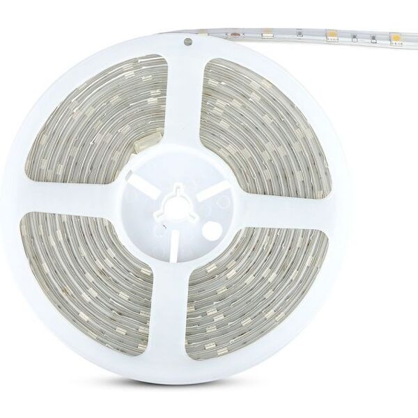 v-tac striscia 150led smd5050 strip 5m adesiva ip65 4.8w/mt 30led/mt 12v 3000k 10mm - 2145