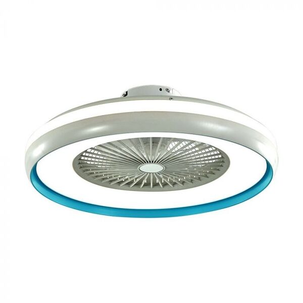 v-tac vt-5022 ventilatore da soffitto 45w motore ac corpo bianco e anello interno blu con lampada led 35w 3in1 cct e telecomando - sku 217934