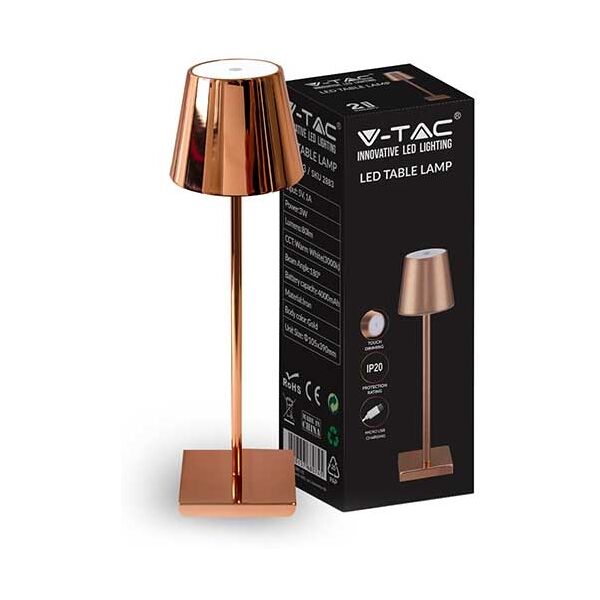 v-tac vt-7703 lampada da tavolo poldina led 3w bianco naturale 4000k con batteria 4000ma pulsante on/off dimmerabile touch colore oro ip20 - sku 2884