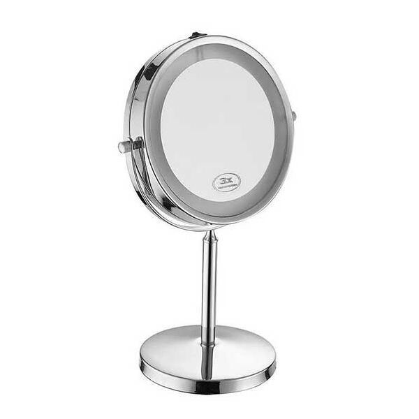 v-tac vt-7572 lampada specchio ingrandimento 1x - 3x con luce led integrata 3w bianco freddo 6400k da tavolo orientabile colore grigio cromato - sku 6629