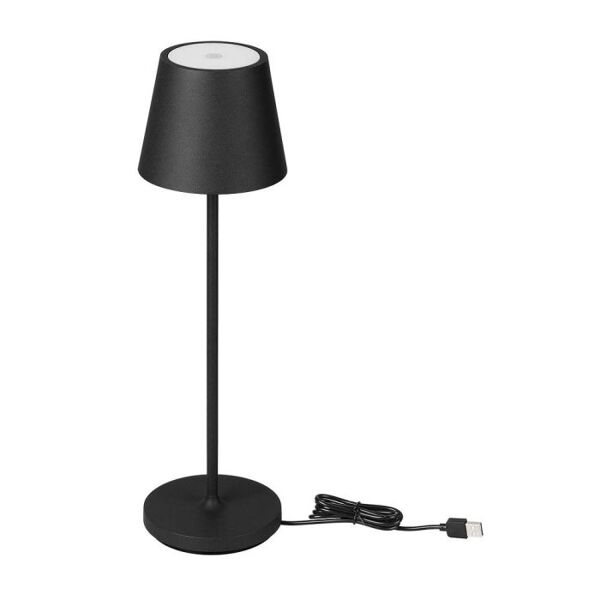 v-tac vt-7522 lampada da tavolo poldina led 2w bianco caldo 3000k con batteria 4400ma wireless charging pulsante on/off dimmerabile touch colore nero ip54 - sku 7652