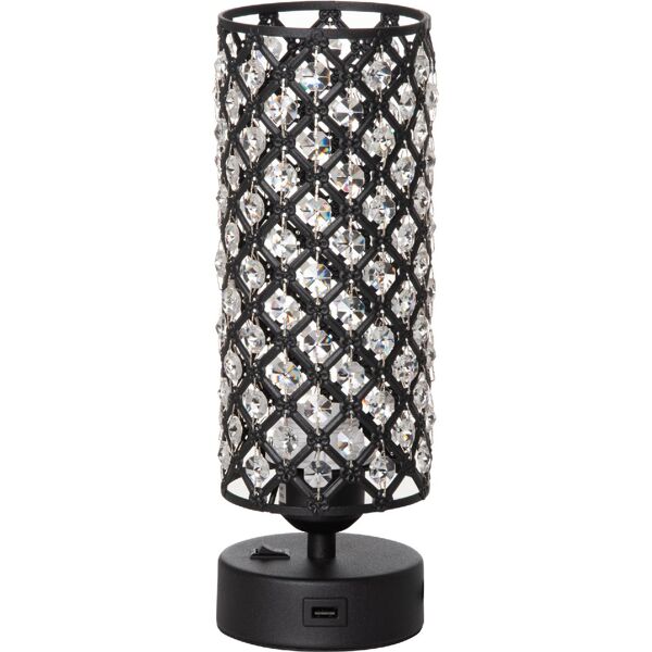 dechome 169bk lampada da tavolo con paralume in cristallo e 2 porte usb intensità della luce regolabile touch Ø10.8 x 30cm nero