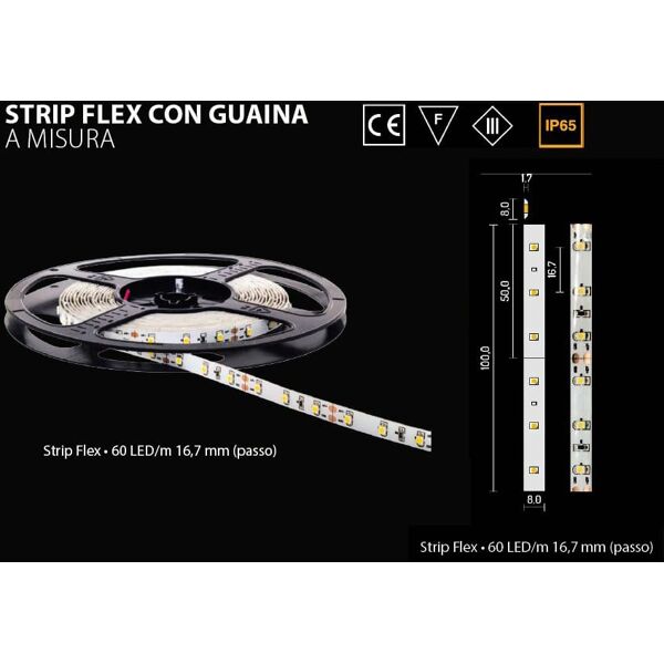 fli strflcw5ca65 strip led striscia luci led flessibile con guaina 5w 60 led 5000 mm luce fredda - strflcw5ca65