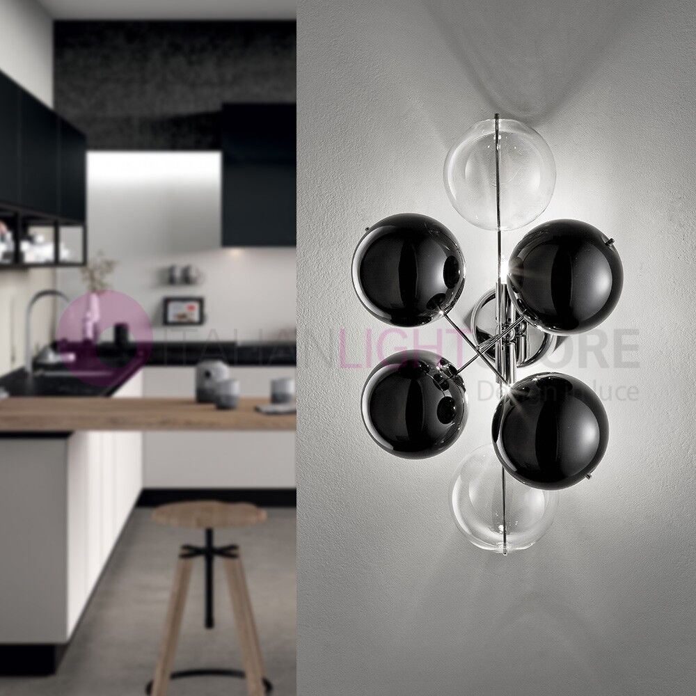 Metal Lux Light snc Atom Applique Cromata Design Moderno Con Sfere In Cristallo