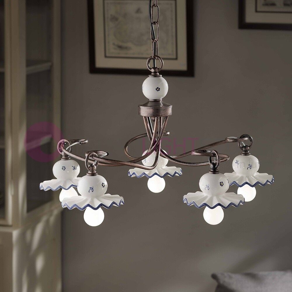 Ferroluce Classic Roma Lampadario A 5 Luci In Ceramica Decorata Stile Rustico