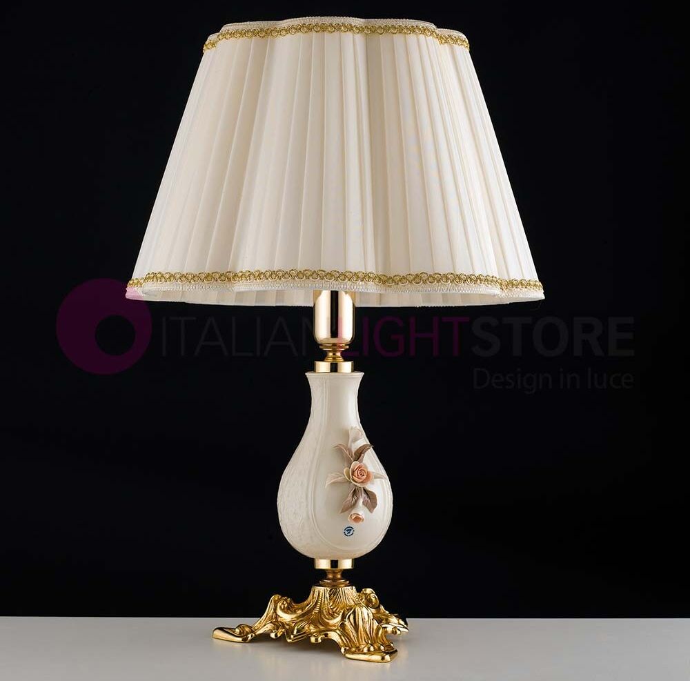 Iris Luce Sorrento Lampada Da Tavolo H 60 In Ottone E Ceramica Capodimonte