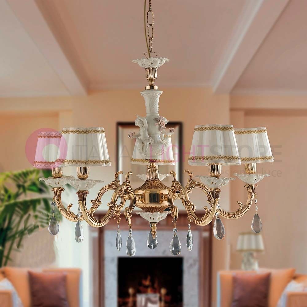 Iris Luce Positano Lampadario A 5 Luci Classico In Ottone E Ceramica Capodimonte