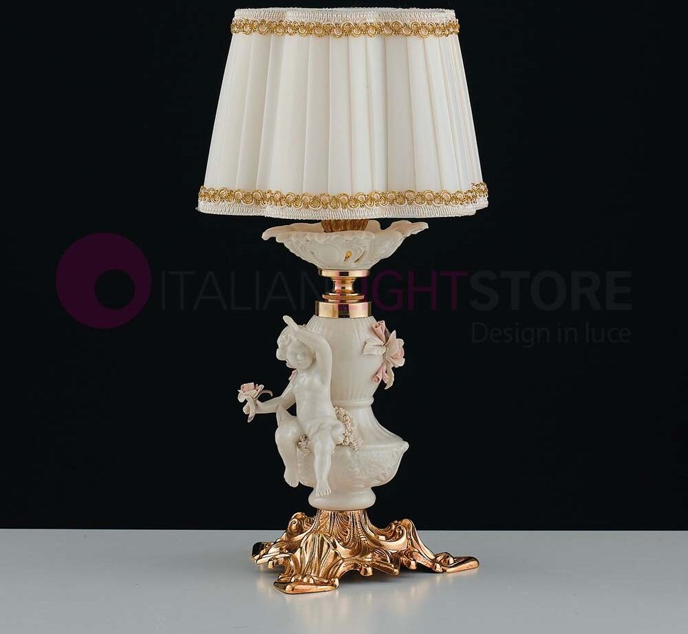 Iris Luce Positano Lampada Da Tavolo H 35 Classica In Ottone E Ceramica Capodimonte