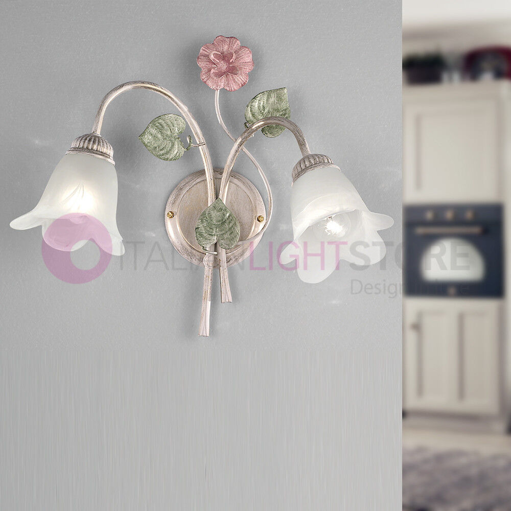 Iris Luce Spring Applique A 2 Luci In Ferro Decorato Stile Floreale