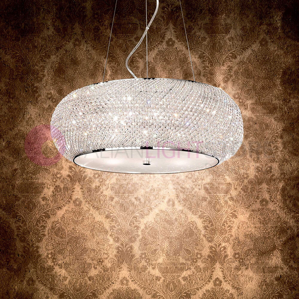 Ideal Lux Pasha' Cromo  Sospensione Perle In Cristallo D. 65 Cm