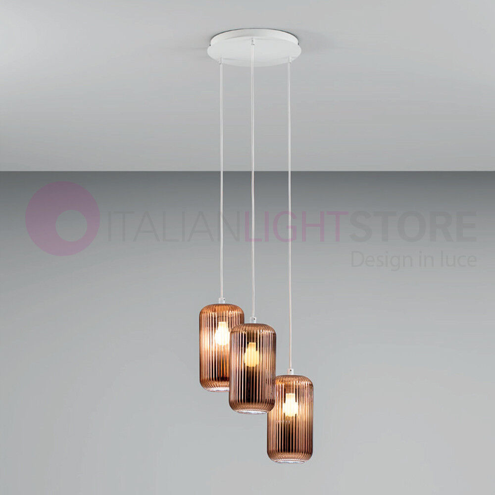 Gea Luce Srl Raika Lampadario A 3 Sospensioni In Vetro 8 Colori Design Moderno