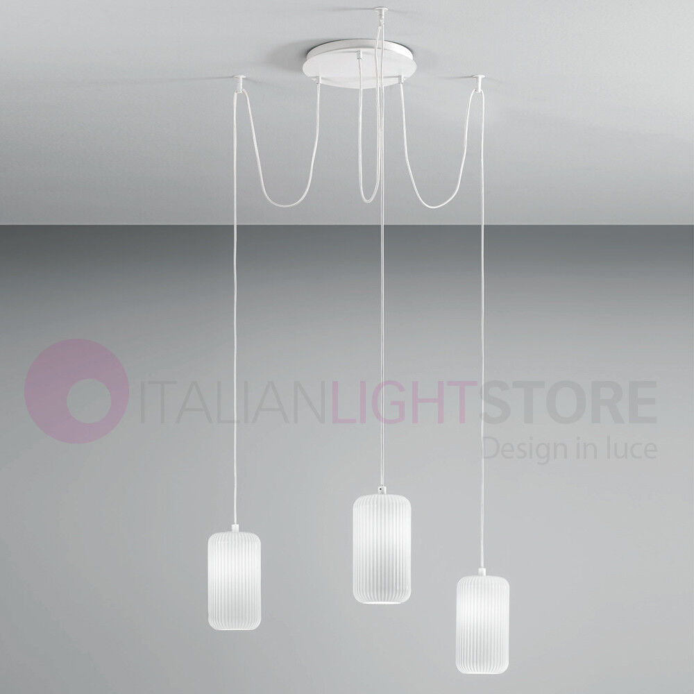 Gea Luce Srl Raika Lampadario A 3 Sospensioni Decentrate In Vetro 8 Colori Design Moderno