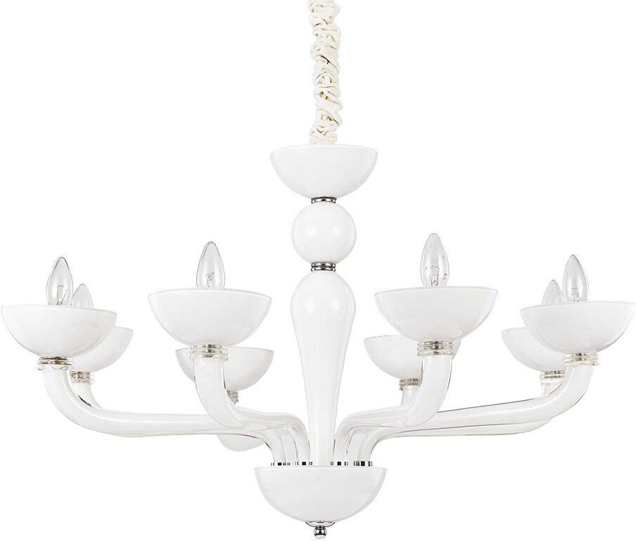 Ideal Lux Casanova  Lampadario 8 Luci In Vetro Bianco Stile Veneziano