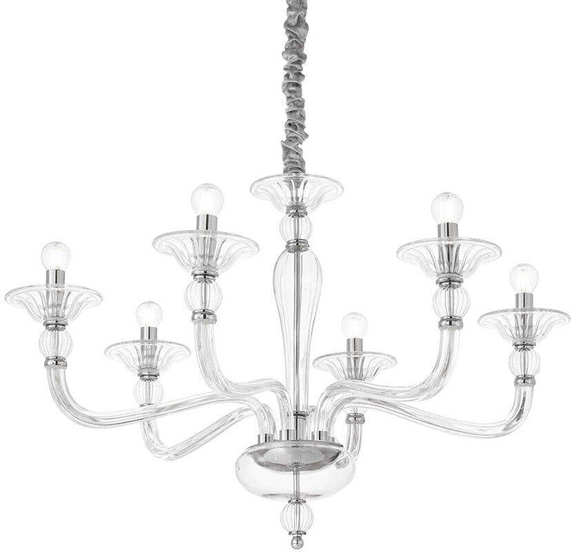 Ideal Lux Danieli  Lampadario 6 Braccia In Vetro Trasparente Stile Classico Veneziano