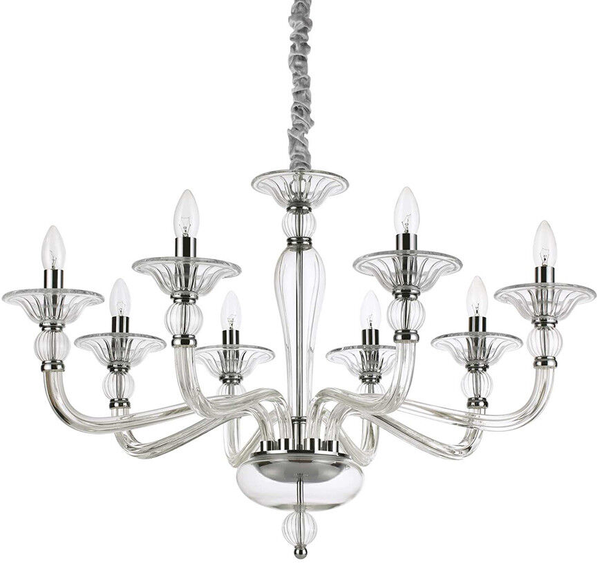 Ideal Lux Danieli  Lampadario 8 Braccia In Vetro Trasparente Stile Classico Veneziano