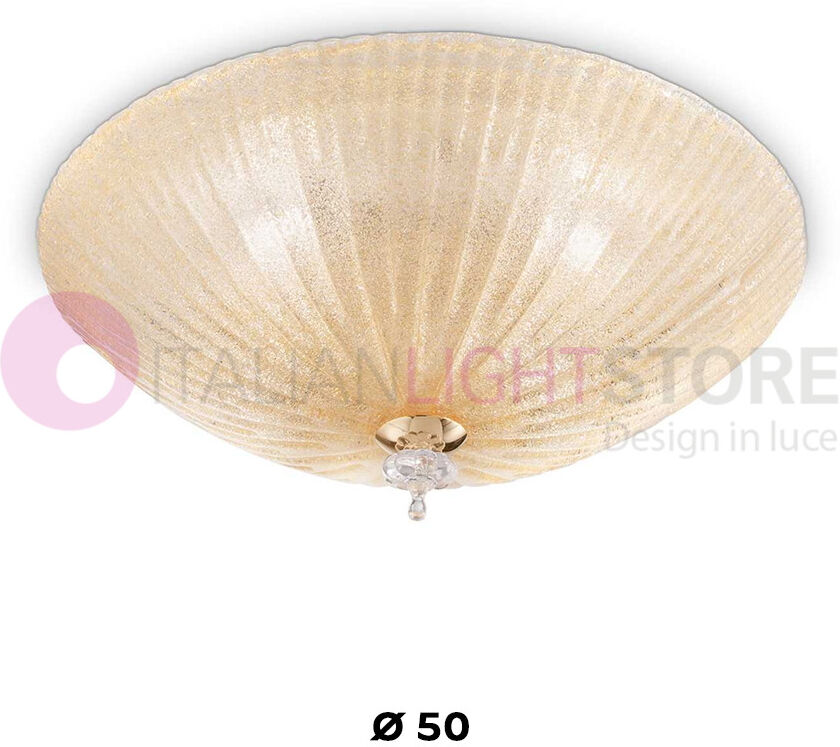 Ideal Lux Shell  Plafoniera Classica In Vetro Ambra Granigliato D.50 Cm