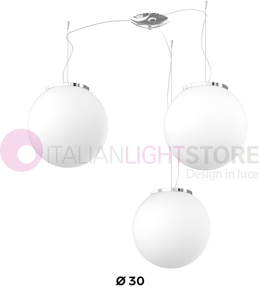 Top Light Illuminazione Mars Lampadario A 3 Sospensioni Sfere In Vetro Bianco D.30 Cm.