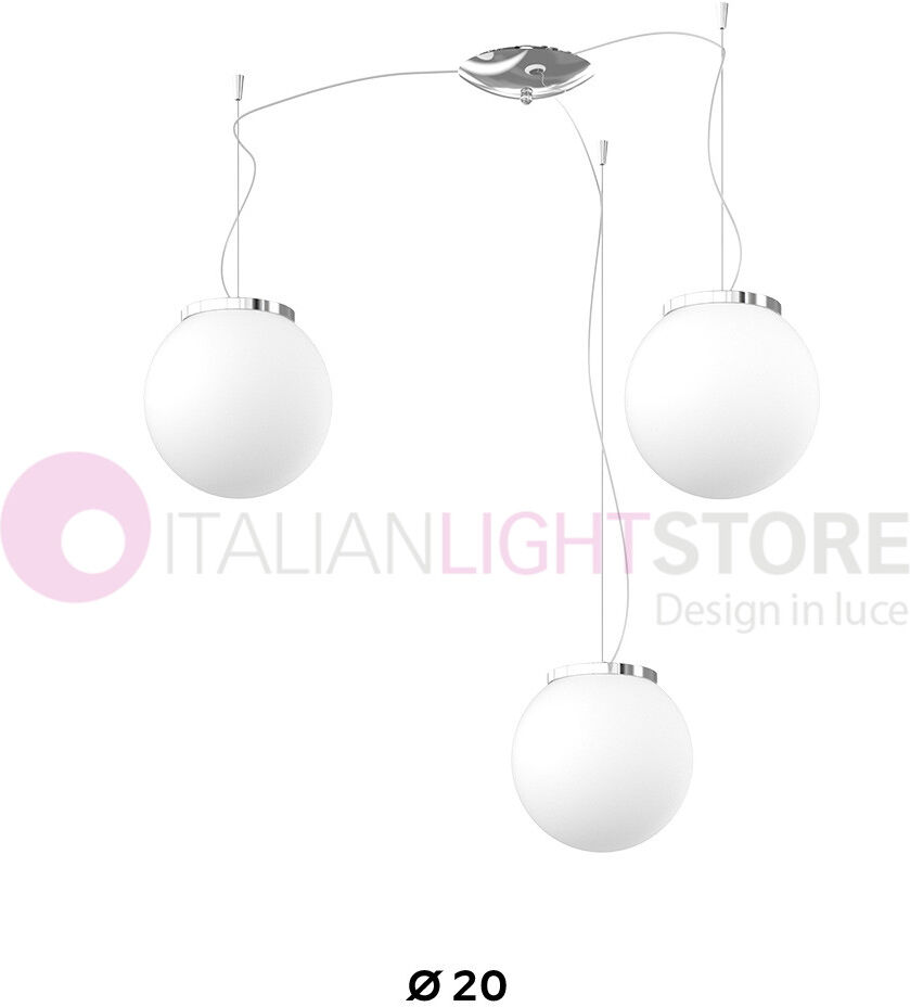 Top Light Illuminazione Mars Lampadario A 3 Sospensioni Sfere In Vetro Bianco D.20 Cm.