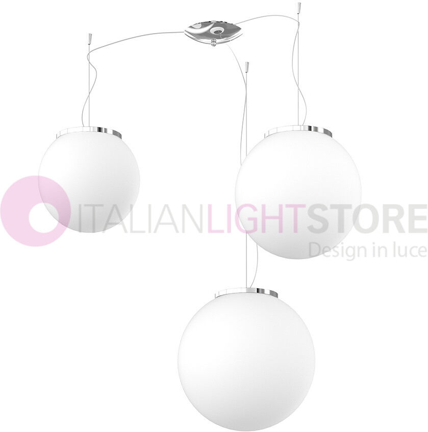 Top Light Illuminazione Mars Lampadario A 3 Sospensioni Sfere In Vetro Bianco D.35-30-25 Cm.