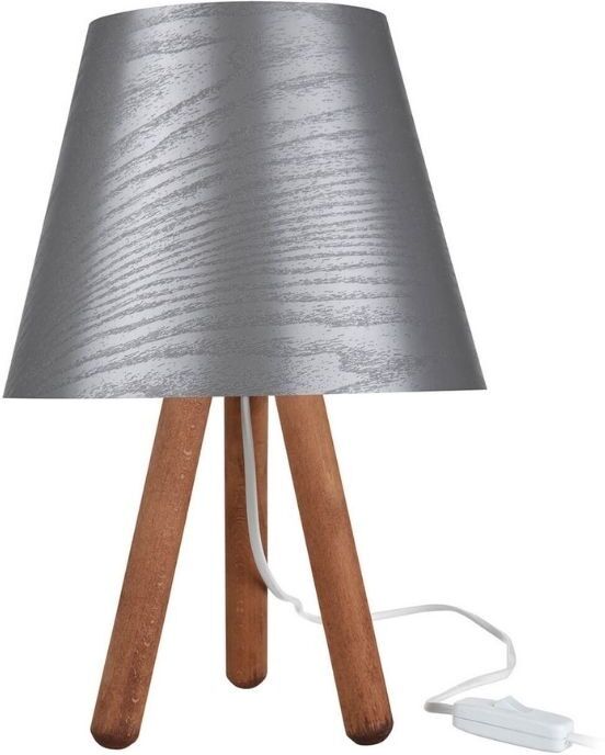 Toscohome Lampada da tavolo Pino ASZ1453 treppiede legno e paralume grigio