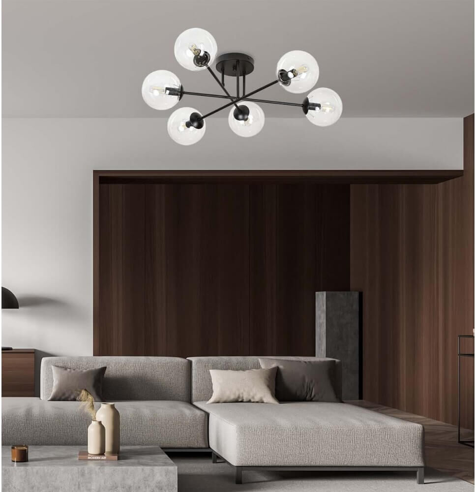 EMIBIG lighting Lampadario da soffitto Brendi 6B Nero con sfere trasparenti E14