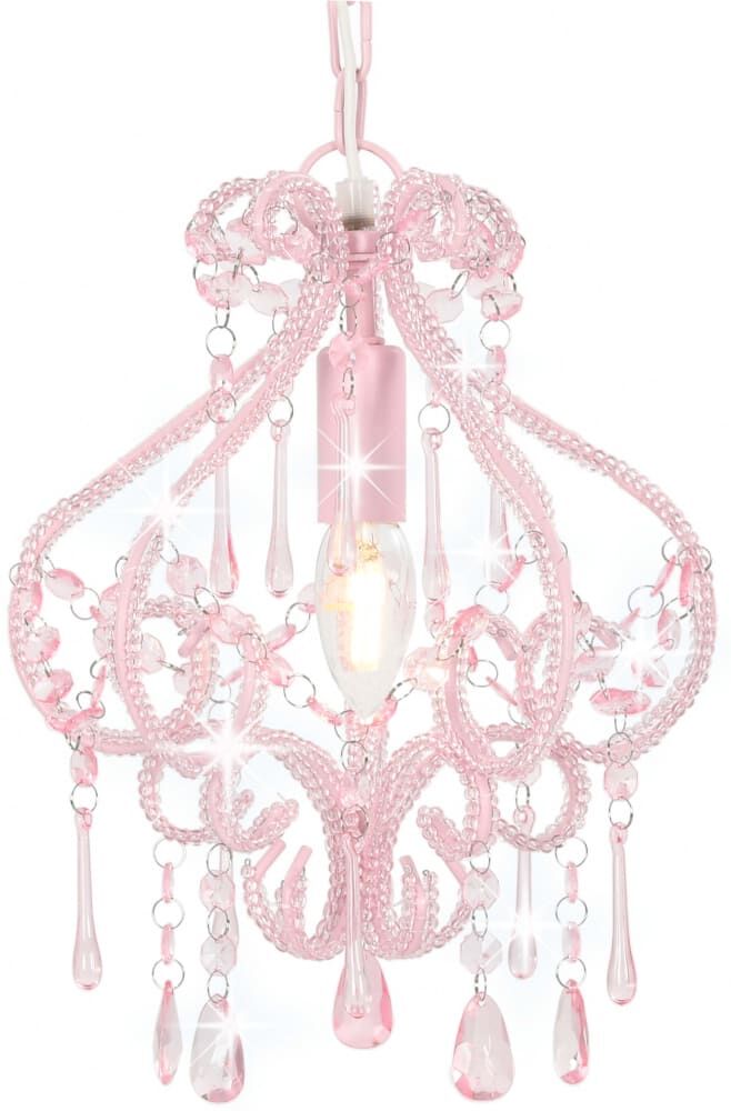 vidaXL Lampadario con Perle Rosa Rotondo E14