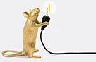 Seletti 'mouse' Lamp Standing, Gold, Eu And Usb Plug