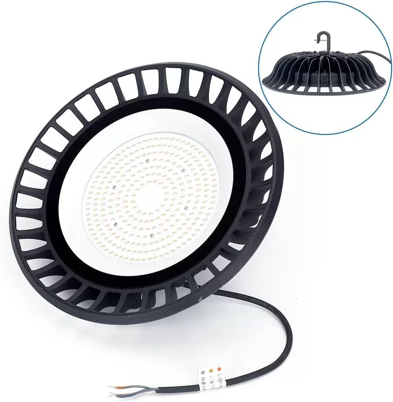 Campana Led industriale UFO Slim 150W Nera IP65 Bianco Neutro 4000K Aigostar