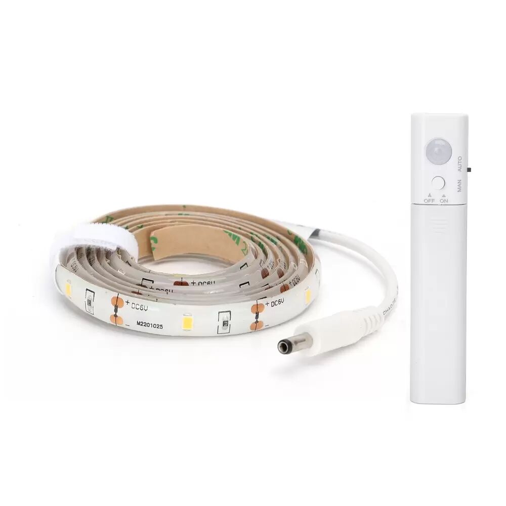 Striscia Led a Batteria per armadio 2,4W SMD 5050 1 metro IP20 con sensore di movimento Bianco Freddo 6500K Wisdom