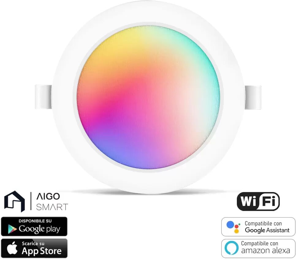 Faretto Led da incasso Smart 15W WiFi RGB CCT luce regolabile e dimmerabile Aigostar